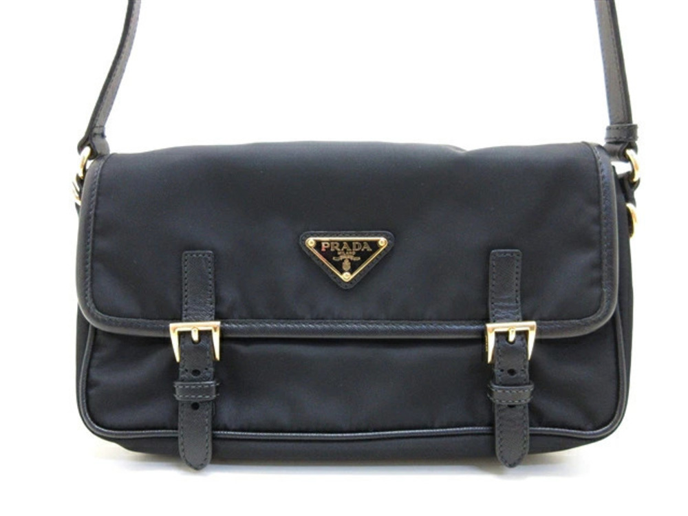 Prada Tessuto Saffiano Leather Shoulder Bag Black